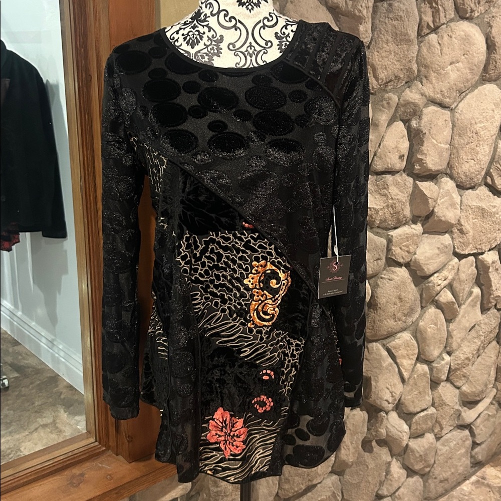 NWT Palila Black Multi Floral Tunic Size Medium